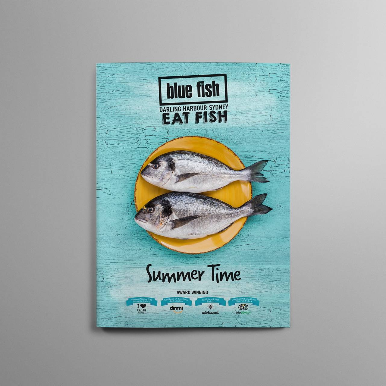 restaurant menu design Blue Fish Darling Harbour Summer Menu Design Cover