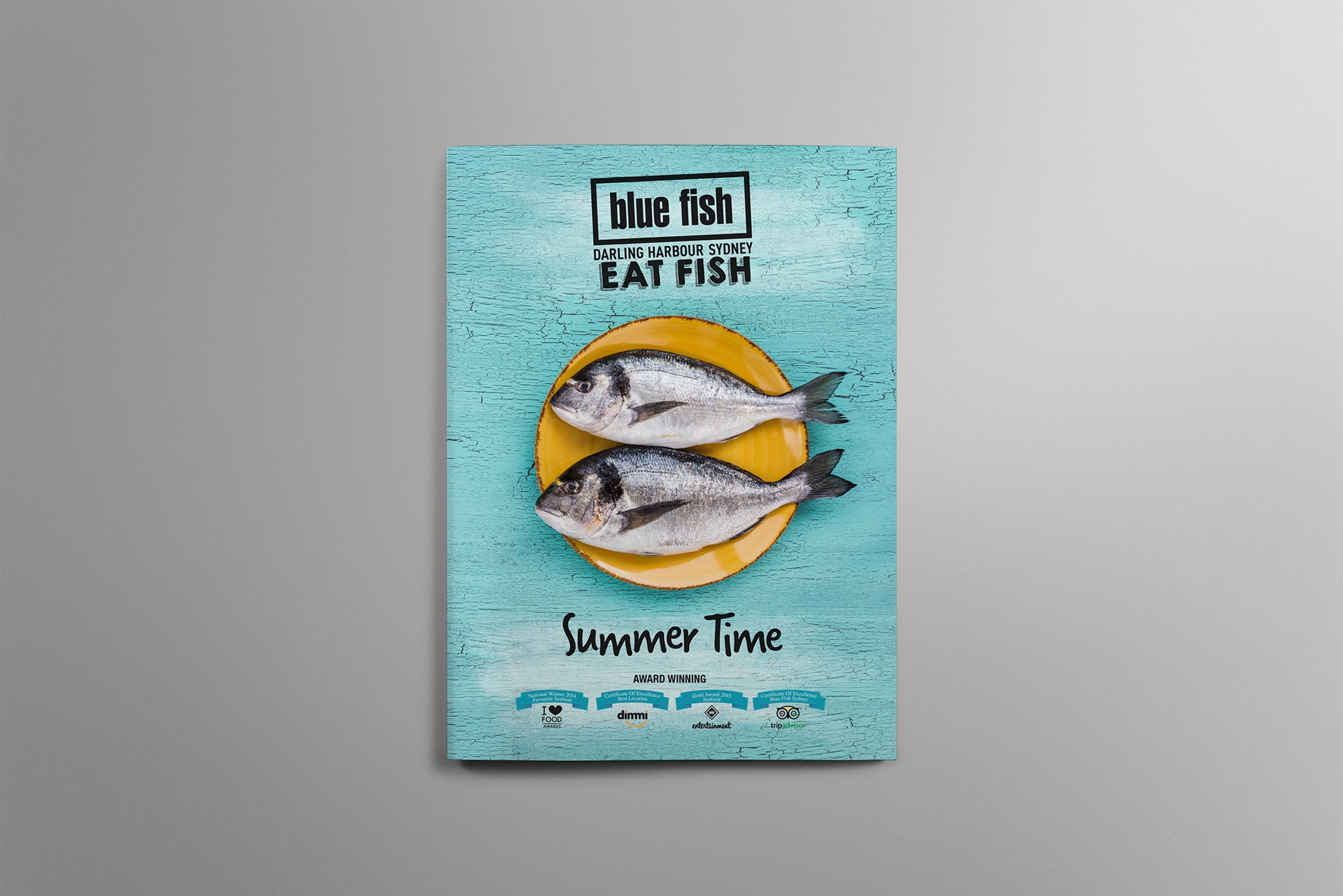 restaurant menu design Blue Fish Darling Harbour Summer Menu Design Cover