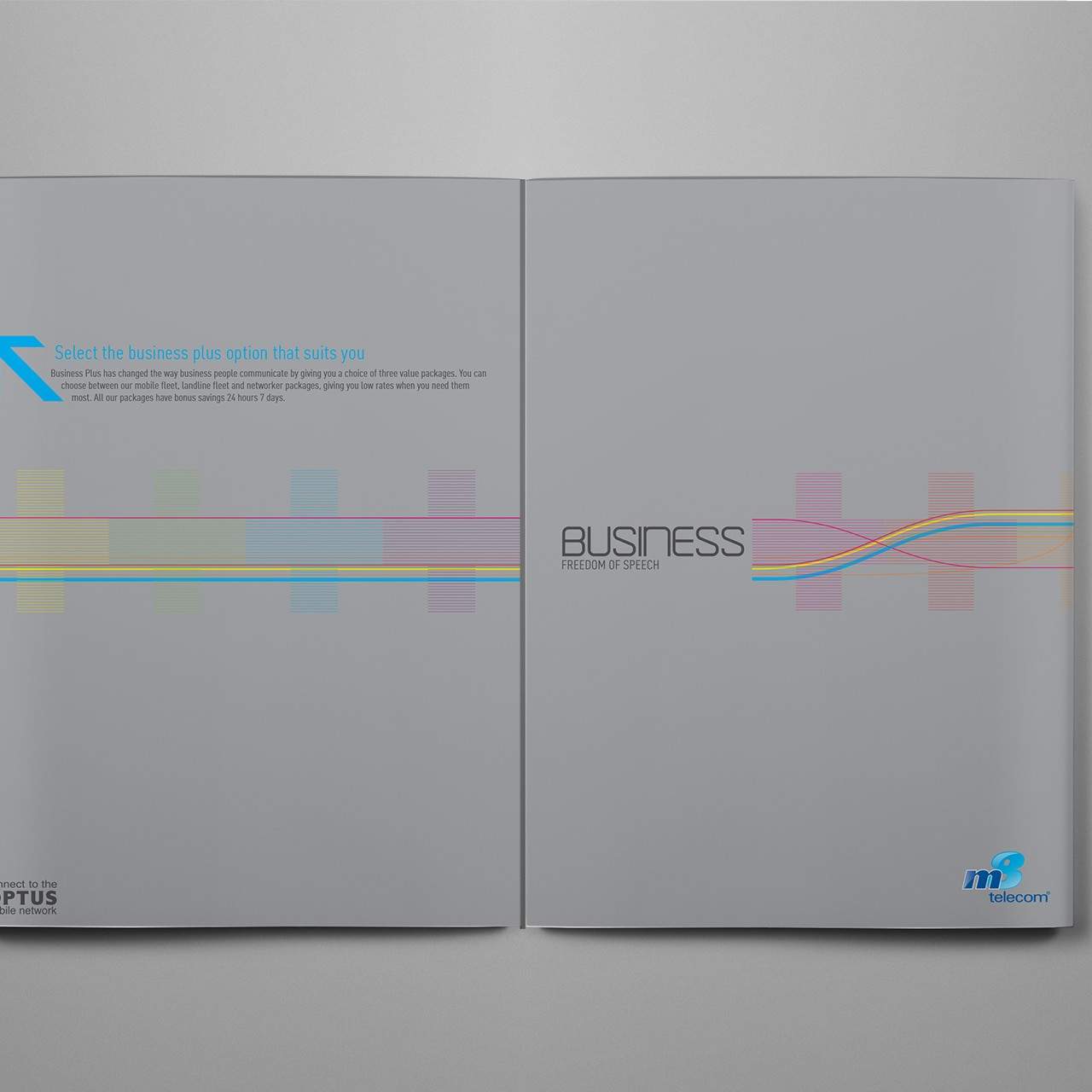 Business Plus Plans M8 Telecom Brochure Design Double Gate Fold