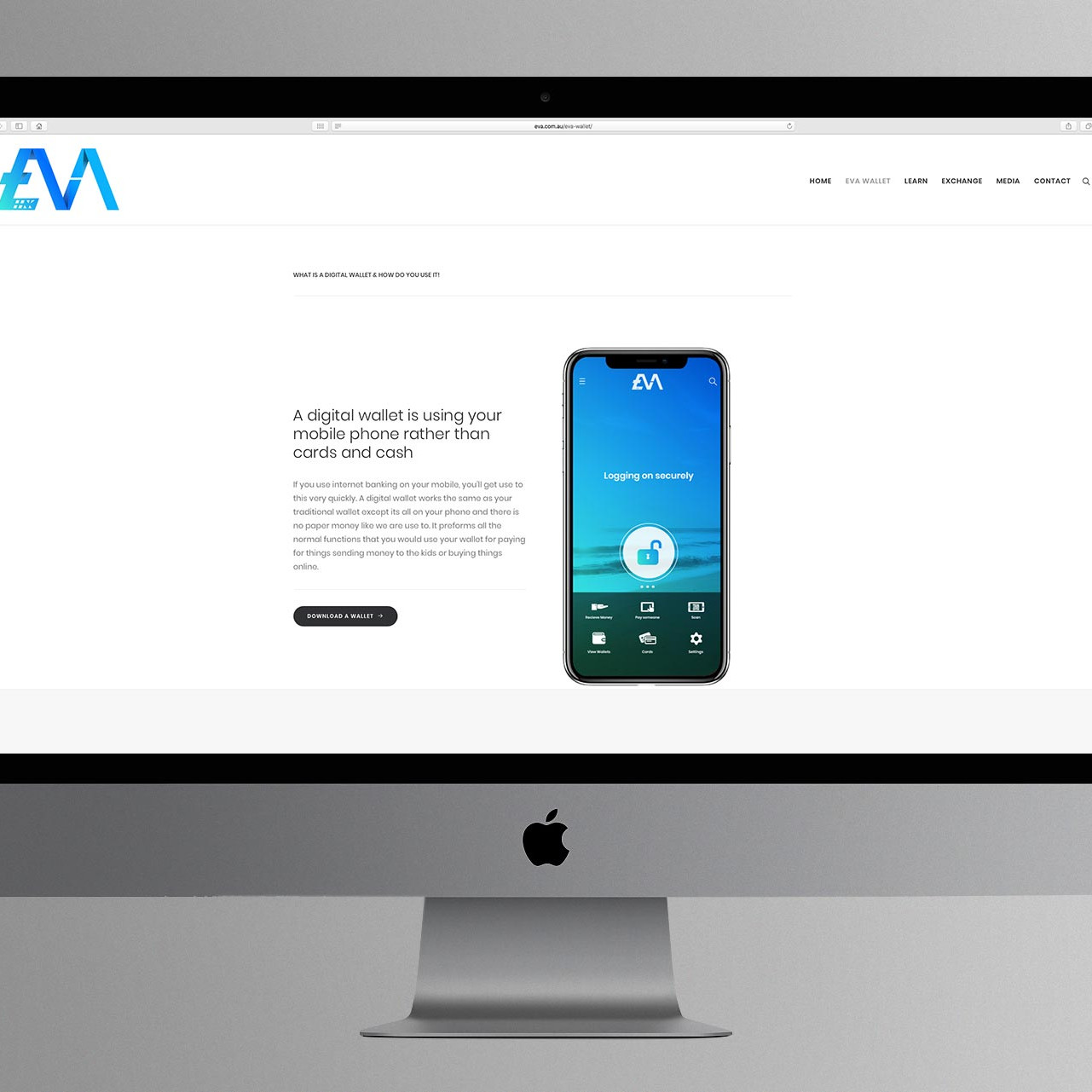 Computer with EVA Bank Website Design